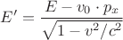 $E^\prime=\dfrac{E-v_0\cdot p_x}{\sqrt{1-v^2/ c^2}}$