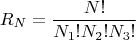 $$R_N=\frac{N!}{N_1!N_2!N_3!}$$