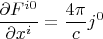 $$\frac{\partial F^{i0}}{\partial x^i}=\frac{4\pi}{c}j^0$$