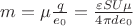 $m=\mu\frac q{e_0}=\frac{\varepsilon SU\mu}{4\pi de_0}$
