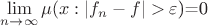 $\lim\limits_{n \to \infty}\mu(x:|f_n-f|>\varepsilon$)=0