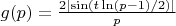 $g(p) = \frac{2\lvert\sin(t\ln(p-1)/2)\rvert}{p}$