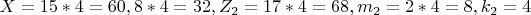 $ X=15*4=60,  8*4=32,  Z_2=17*4=68,  m_2=2*4=8,  k_2=4 $