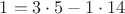 $1=3\cdot5-1\cdot14$