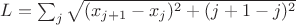 $L = \sum_j \sqrt{(x_{j+1} - x_j)^2 + (j+1 - j)^2}$