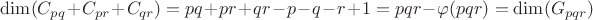 $\dim(C_{pq}+C_{pr}+C_{qr})=pq+pr+qr-p-q-r+1=pqr-\varphi(pqr)=\dim(G_{pqr})$ $\dim(C_{pq}+C_{pr}+C_{qr})=pq+pr+qr-p-q-r+1=pqr-\varphi(pqr)=\dim(G_{pqr})$