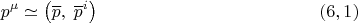 $$p^{\mu} \simeq \left( \overline p, \; {\overline p}^i \right) \eqno (6,1)$$