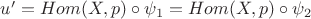 $u' = Hom(X,p) \circ \psi_1 = Hom(X,p) \circ \psi_2$