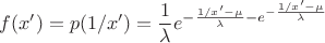 $f(x')=p(1/x')=\dfrac{1}{\lambda}e^{-\frac{1/x'-\mu}{\lambda} - e^{-\frac{1/x'-\mu}{\lambda}}}$