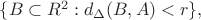 $\{B\subset R^2:d_\Delta(B,A)<r\},$