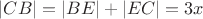 $|CB| = |BE| + |EC| = 3x$