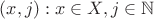 $(x, j): x \in X, j \in \mathbb{N}$