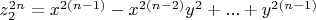 $z_2^{2n}=x^{2(n-1)}-x^{2(n-2)}y^2+...+y^{2(n-1)}
$