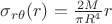 $\sigma_{r\theta}(r)=\frac{2M}{\pi R^4}r$
