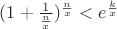 $(1+\frac 1 {\frac n x})^{\frac n x}<e^{\frac k x}$