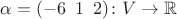 $\alpha = (-6 \enskip 1 \enskip 2) \colon V \to \mathbb R$