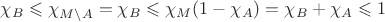 $\chi_B \leqslant \chi_{M\setminus A} = \chi_B \leqslant \chi_M (1 - \chi_A) = \chi_B + \chi_A \leqslant 1$