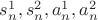 $s^1_n,s^2_n,a^1_n,a^2_n$