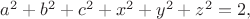 $a^2+b^2+c^2+x^2+y^2+z^2=2,$