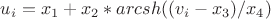 $u_i = x_1+x_2*arcsh((v_i-x_3)/x_4)$