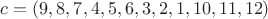 $c = \left( {9,8,7,4,5,6,3,2,1,10,11,12} \right)$