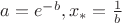 $a=e^{-b}, x_*=\frac 1b$