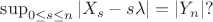 $\sup_{0\le s \le n}|X_s - s\lambda| = |Y_n|?$