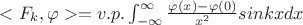 $< F_{k},\varphi> = v.p.\int_{-\infty }^{\infty}\frac{\varphi(x)-\varphi(0)}{x^2}sinkxdx$