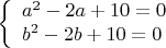 $$\left\{\begin{array}{l}a^2-2a+10=0\\b^2-2b+10=0\end{array}\right$$