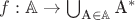 $f:\mathbb{A}\to \bigcup_{\text{A}\in \mathbb{A}}{\text{A}^*}$