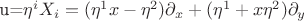 u=\eta^i X_i = (\eta^1x-\eta^2)\partial_x + (\eta^1+x\eta^2)\partial_y