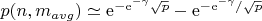 $p(n,m_{avg}) \simeq {\rm e}^{-{\rm e}^{-\gamma} \sqrt{p}} - {\rm e}^{-{\rm e}^{-\gamma} / \sqrt{p}}$