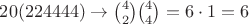 $20(224444) \to \binom{4}{2}\binom{4}{4}=6\cdot1=6$