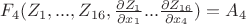 $F_4 (Z_1, ..., Z_{16}, \frac{\partial Z_1}{\partial x_1} ... \frac{\partial Z_{16}}{\partial x_4})=A_4$