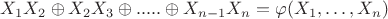 ${X_1}{X_2} \oplus {X_2}{X_3} \oplus ..... \oplus {X_{n - 1}}{X_n} = \varphi ({X_1}, \ldots ,{X_n})$