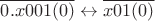 $\overline{0.x001(0)} \leftrightarrow \overline{x01(0)}$