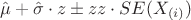 $$ \hat{\mu}+ \hat{\sigma}\cdot z \pm zz\cdot SE(X_{(i)}) $$