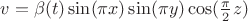 $v = \beta(t) \sin (\pi x) \sin (\pi y) \cos(\frac{\pi}{2} z)$