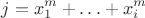 $$j=x_1^m+\ldots+x_i^m$$