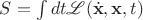 $S=\int dt \mathscr{L}(\dot{\mathbf{x}}, \mathbf{x}, t)$
