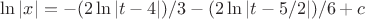$\ln|x|=-(2\ln|t-4|)/3 -(2\ln|t-5/2|)/6+c$