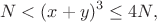 $$N<(x+y)^3\le 4N,$$