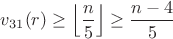 $v_{31}(r)\ge \left\lfloor\dfrac{n}{5}\right\rfloor\ge \dfrac{n-4}{5}$