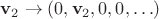 $\mathbf{v}_2\to(0,\mathbf{v}_2,0,0,\ldots)$