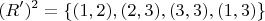 $$
(R')^2  = \{ (1,2),(2,3),(3,3),(1,3)\} 
$$