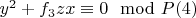 $y^2 + f_3zx\equiv 0\mod P\engo(4)$