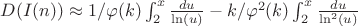 $D(I(n)) \approx 1/\varphi(k) \int_{2}^{x} \frac {du}{\ln(u)}-k/\varphi^2(k) \int_{2}^{x} \frac {du}{\ln^2(u)}$