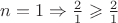 $n=1 \Rightarrow \frac{2}{1}\geqslant\frac{2}{1}$