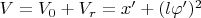$V = V_0 + V_r = x' + (l\varphi')^2$