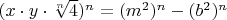 $(x\cdot y\cdot{\sqrt[n]{4})^n=(m^2)^n-(b^2)^n$